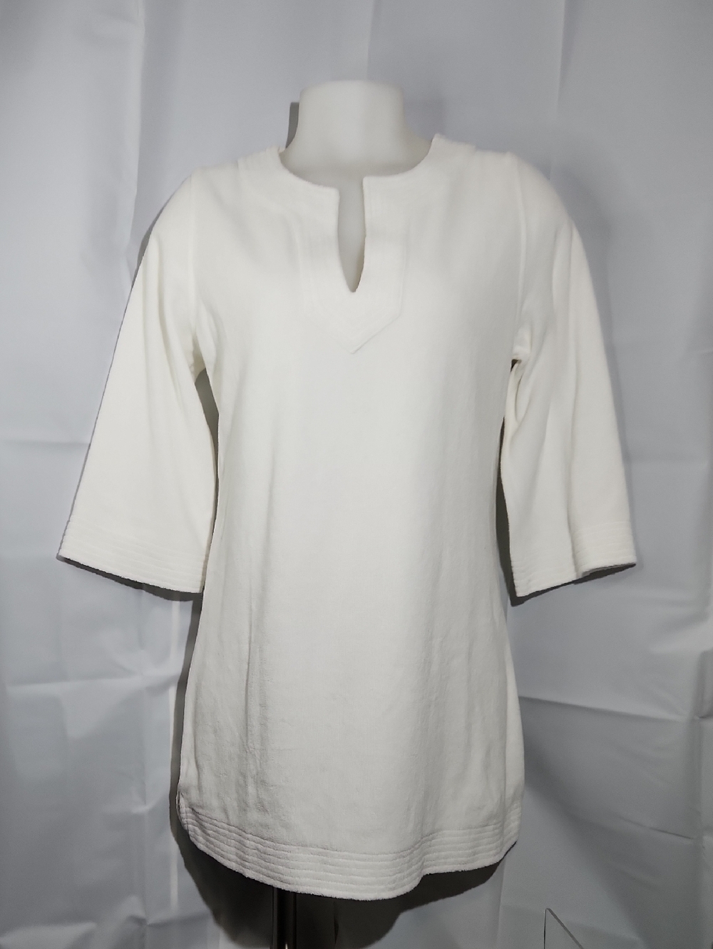Women's White Split-Neck Terrycloth Tunic Top/Cover Up